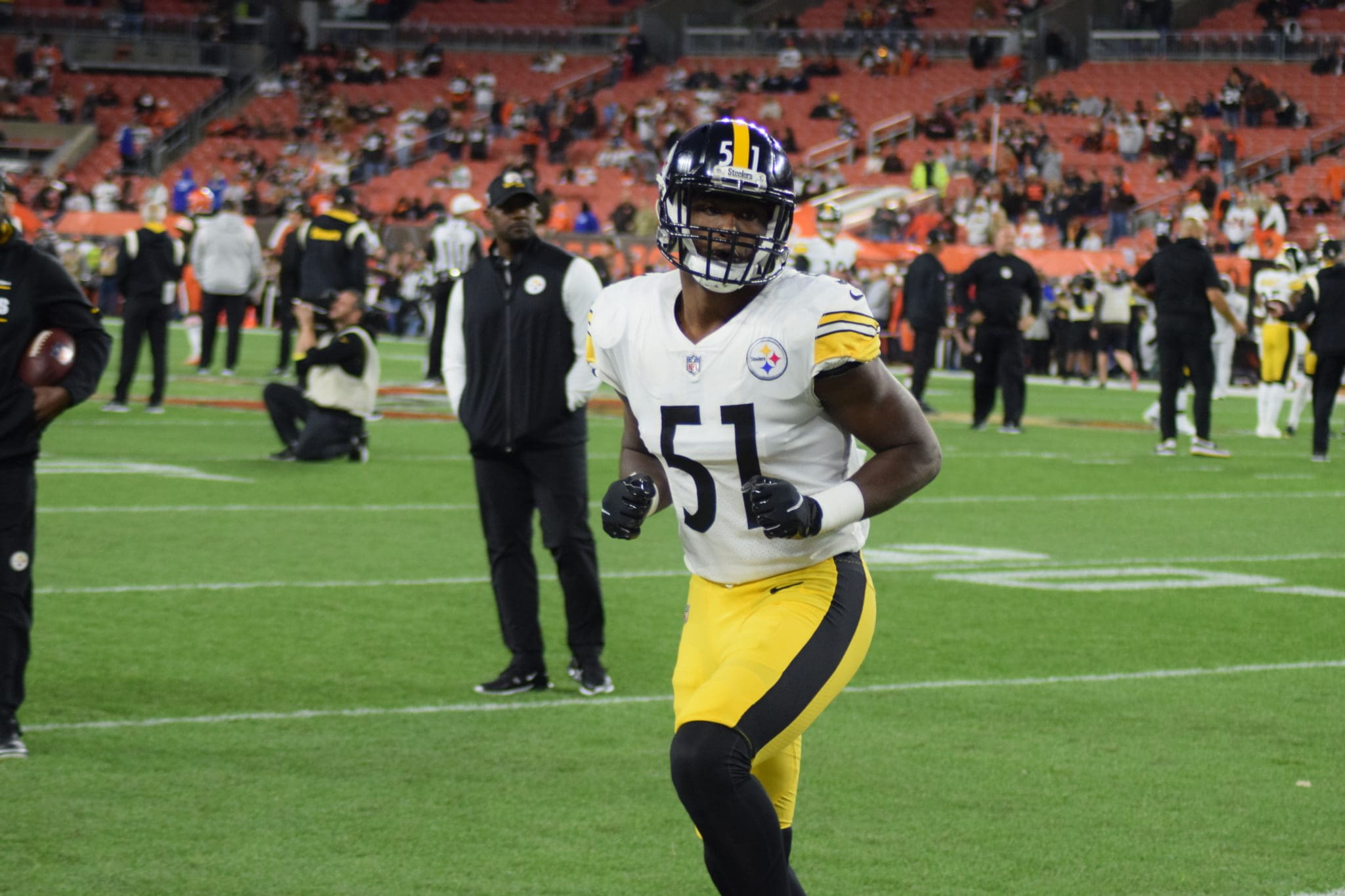 Pittsburgh Steelers linebacker Myles Jack (51) jogs to the locker room at  the end of the first half of a preseason NFL football game against the  Jacksonville Jaguars, Saturday, Aug. 20, 2022